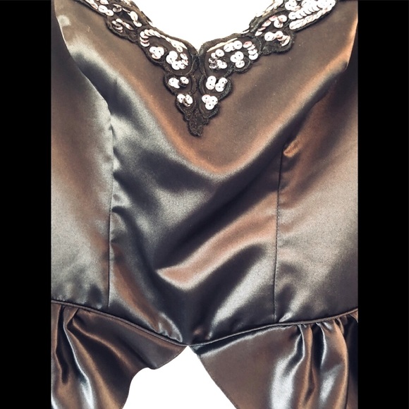 VTG 90s EXC Eve of Milady Black and white satin peplum gown Junior size 5 - Picture 5 of 14